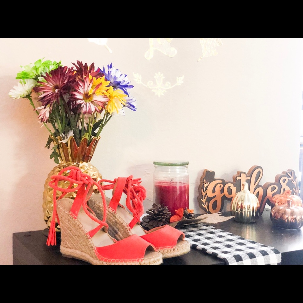 Coral lace up espadrilles. Never been worn